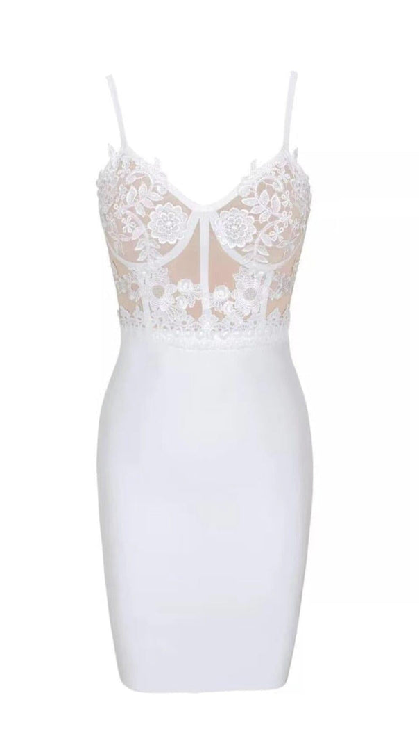 AIIZIE BANDAGE LACE STRAPPY MINI DRESS IN WHITE - product image
