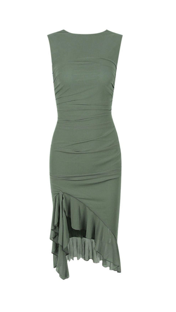 UNREGELMÄSSIGES KORSETTKLEID MIT RÜSCHEN IN GRÜN