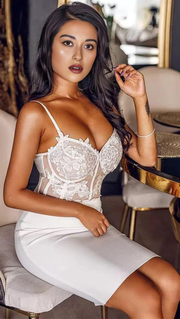 AIIZIE BANDAGE LACE STRAPPY MINI DRESS IN WHITE - product image