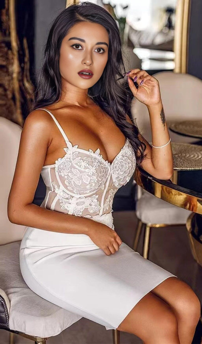 BANDAGE LACE STRAPPY MINI DRESS IN WHITE