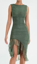 RUCHED IRREGULAR CORSET DRESS IN GREEN