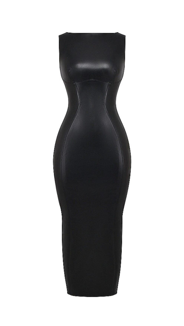 AIIZIE BLACK VEGAN LEATHER MAXI DRESS - product image