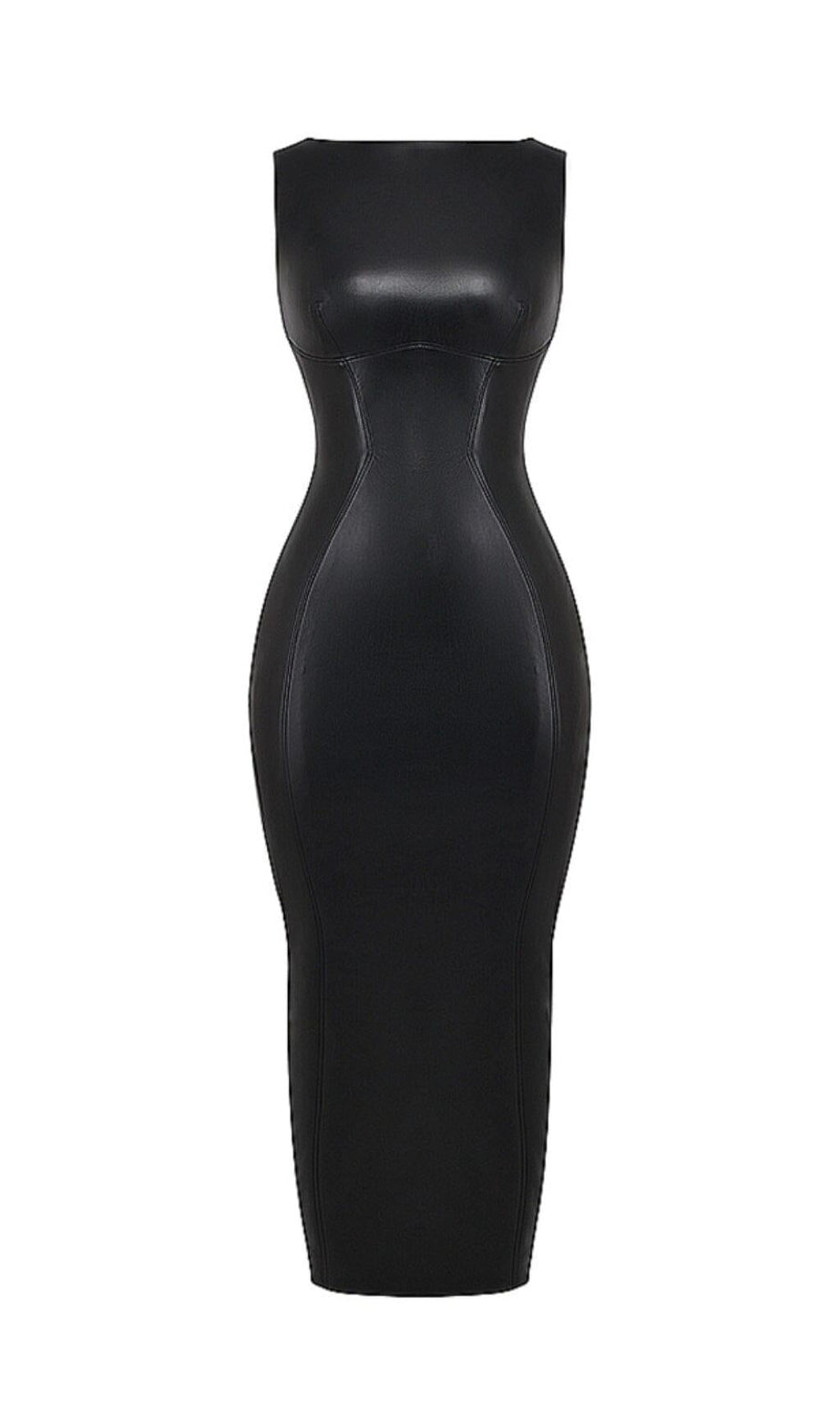 SCHWARZES MAXIKLEID AUS VEGANEM LEDER 