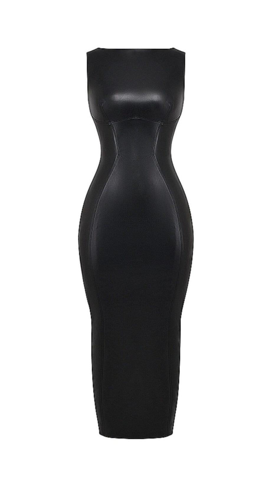 BLACK VEGAN LEATHER MAXI DRESS