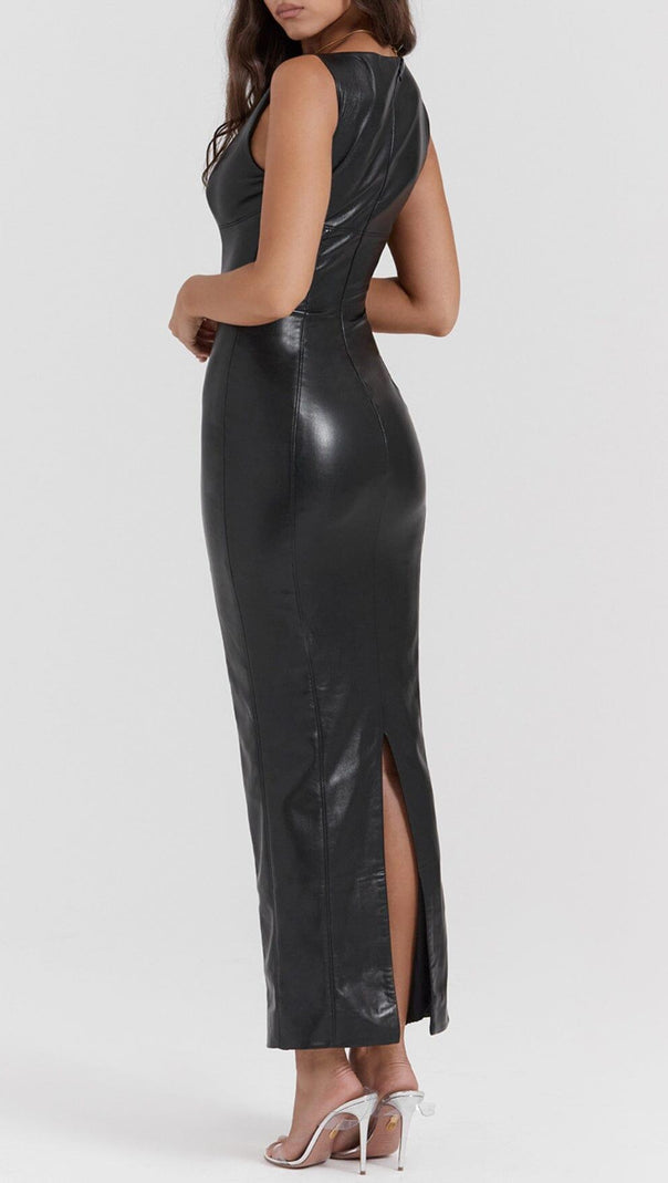 AIIZIE BLACK VEGAN LEATHER MAXI DRESS - product image