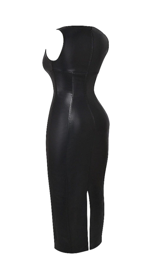 AIIZIE BLACK VEGAN LEATHER MAXI DRESS - product image