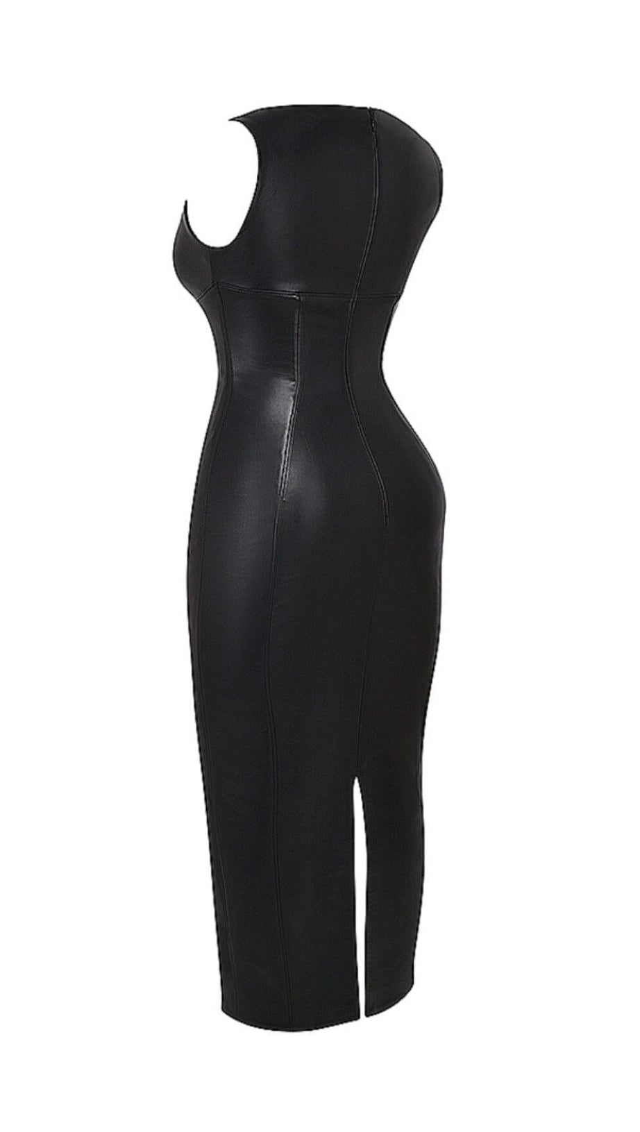 BLACK VEGAN LEATHER MAXI DRESS
