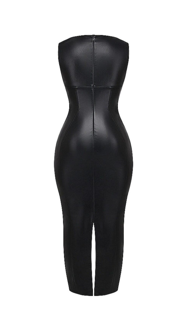 AIIZIE BLACK VEGAN LEATHER MAXI DRESS - product image