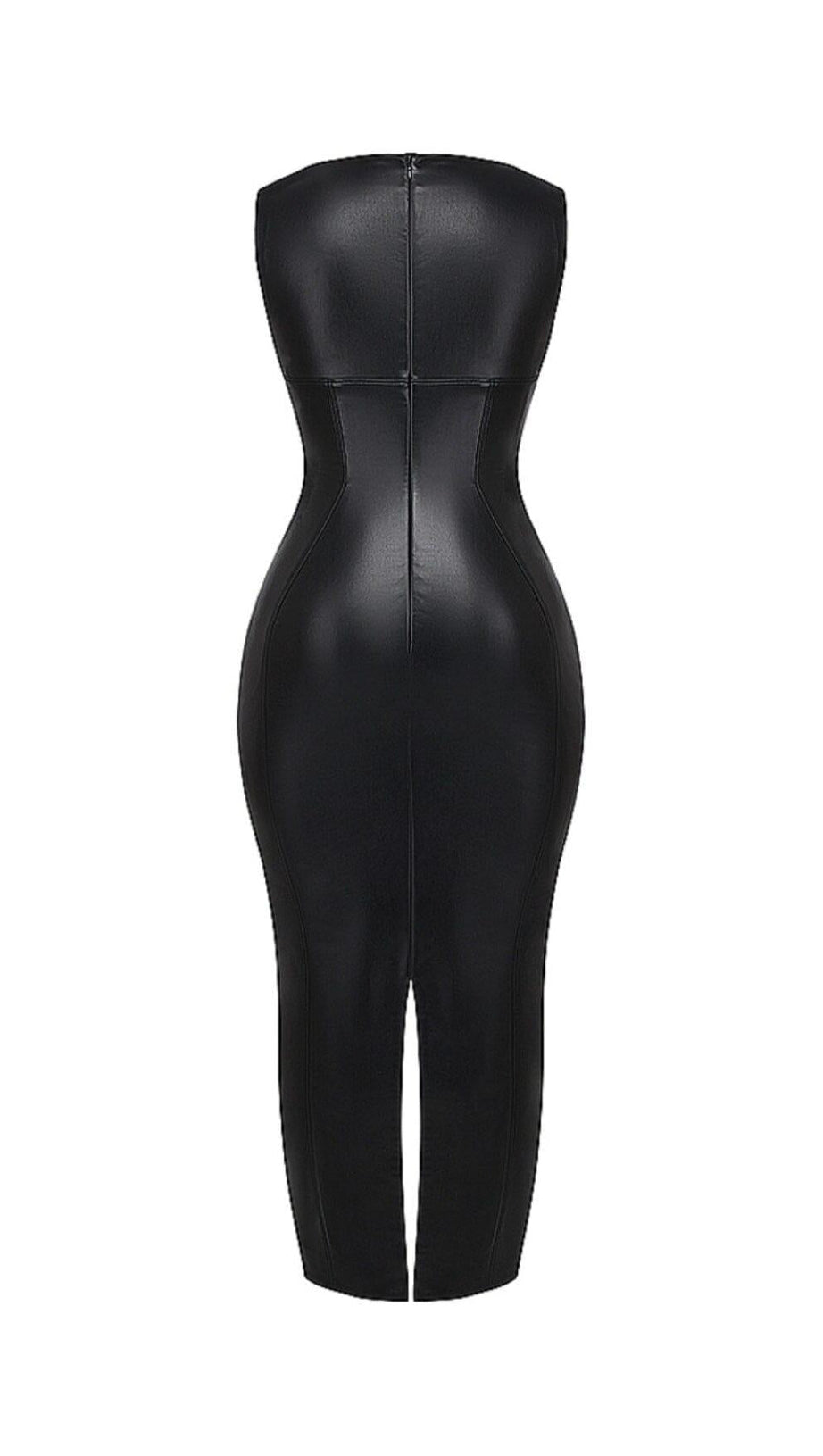 BLACK VEGAN LEATHER MAXI DRESS