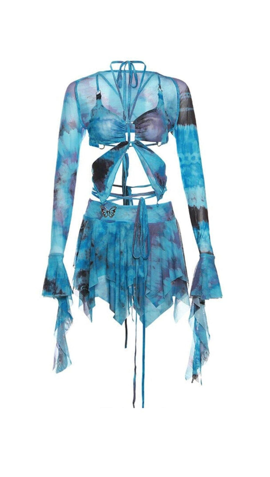 BUTTERFLY PRINTED SKIRT SET IN BLUE