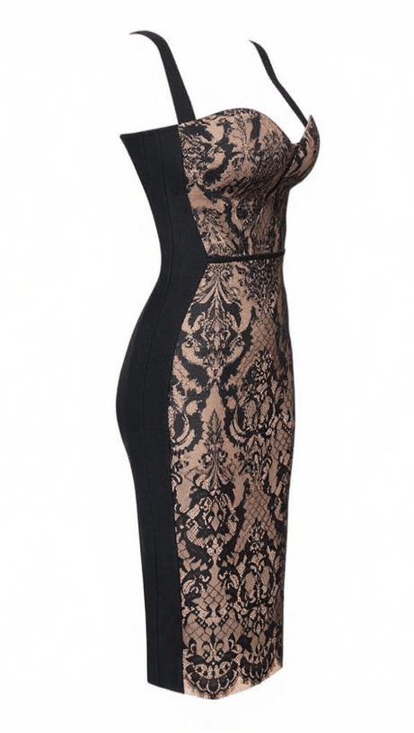 FINBAR PATCHWORK LACE BANDAGE DRESS
