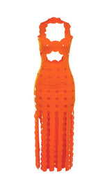 CIRCLE CUTOUT FRINGE MAXI DRESS IN ORANGE