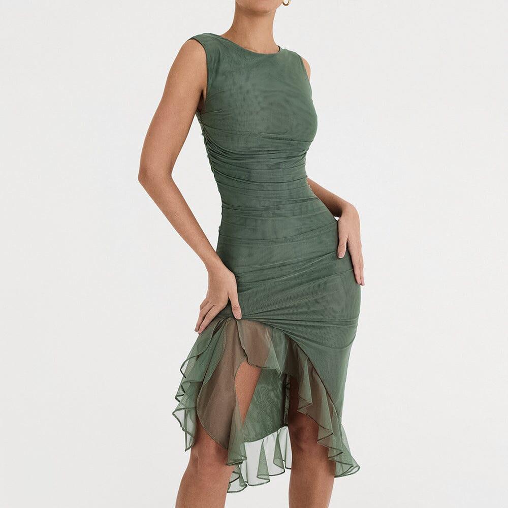 UNREGELMÄSSIGES KORSETTKLEID MIT RÜSCHEN IN GRÜN