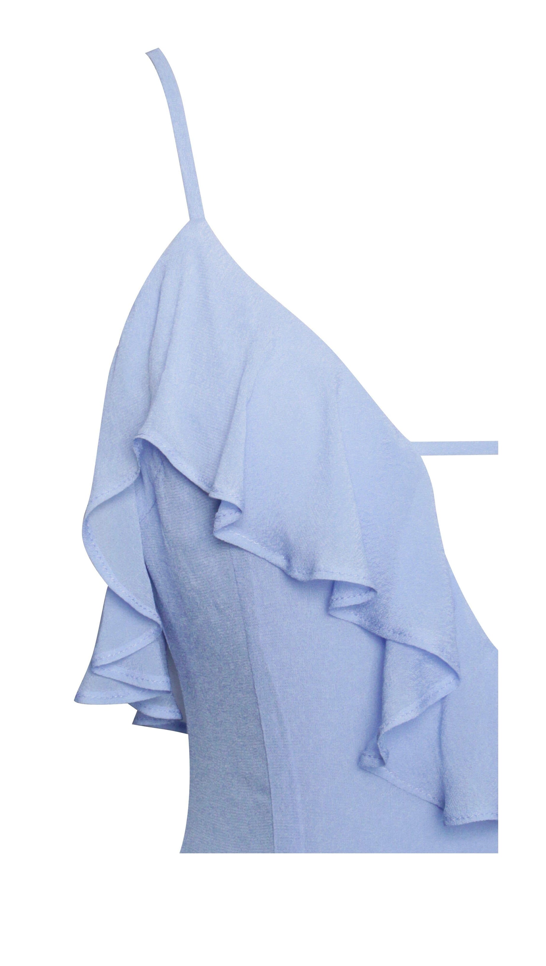 CORNFLOWER BLUE RAYON RUFFLE MAXI DRESS