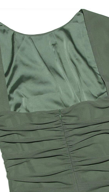 ABITO CORSETTO IRREGOLARE CON RUCHES IN VERDE