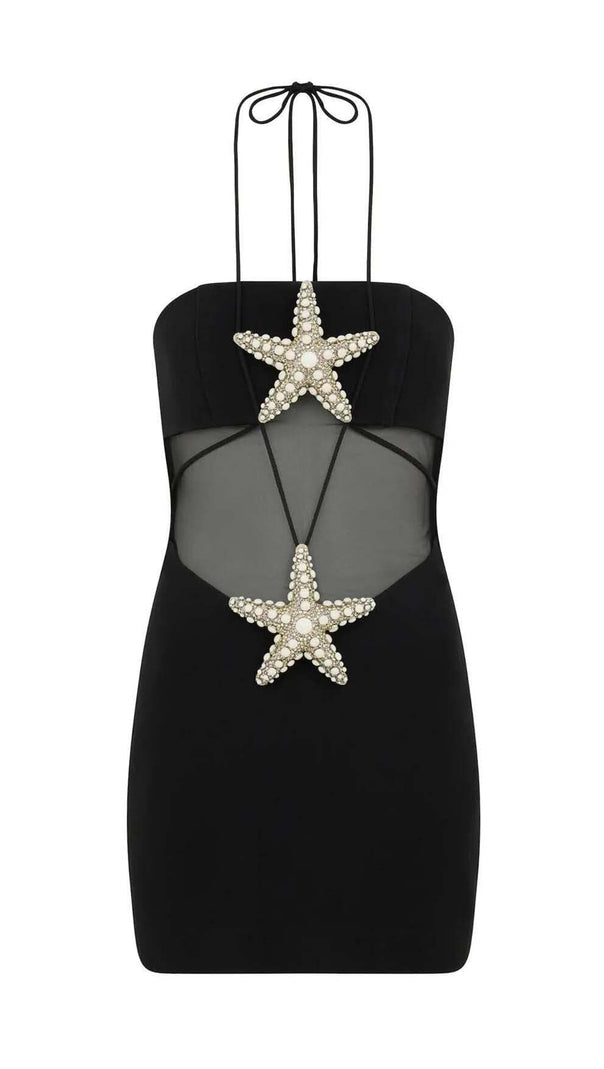 AIIZIE CRYSTAL STARFISH HALTER MINI DRESS IN BLACK - product image