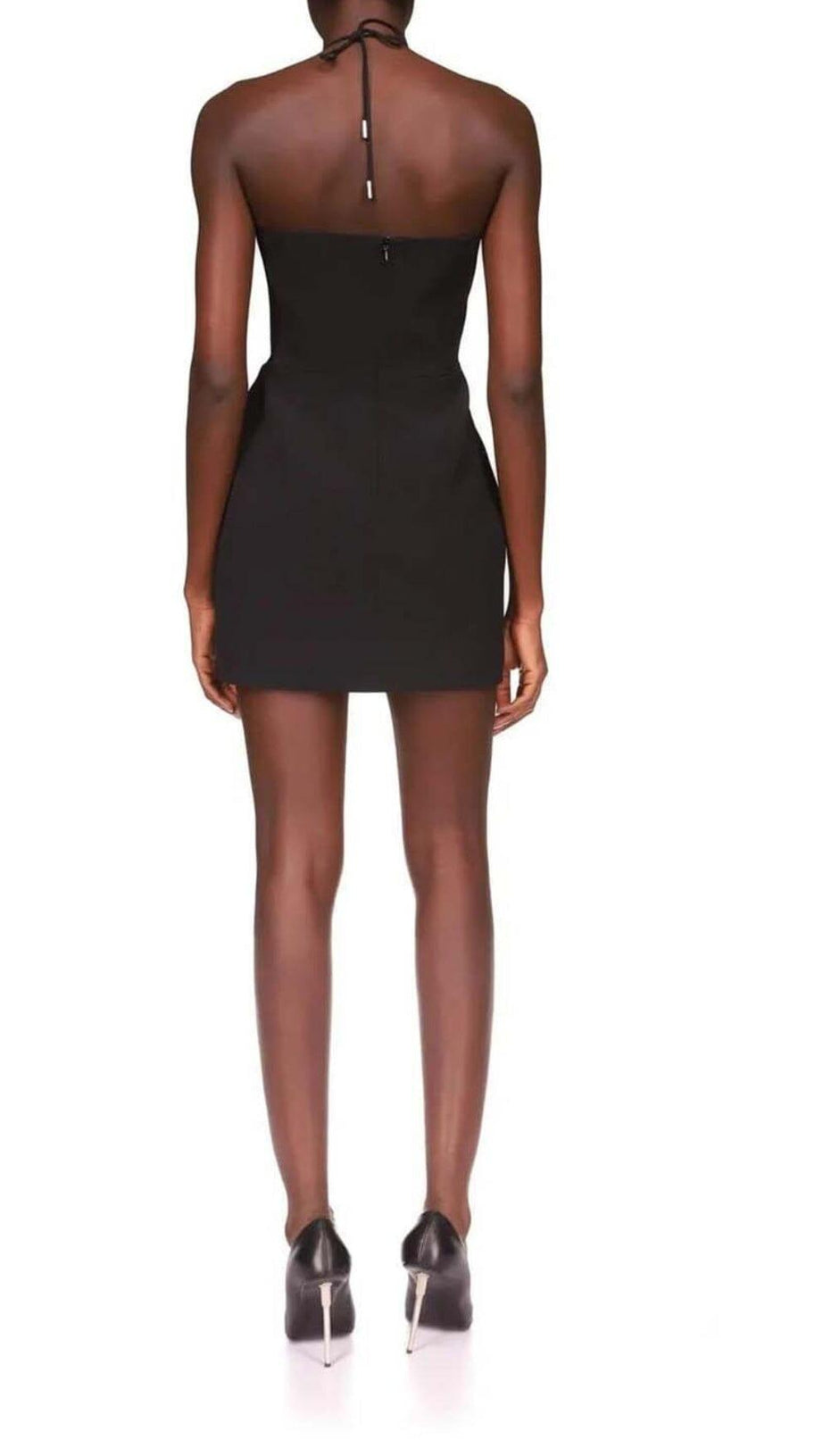 CRYSTAL STARFISH HALTER MINI DRESS IN BLACK