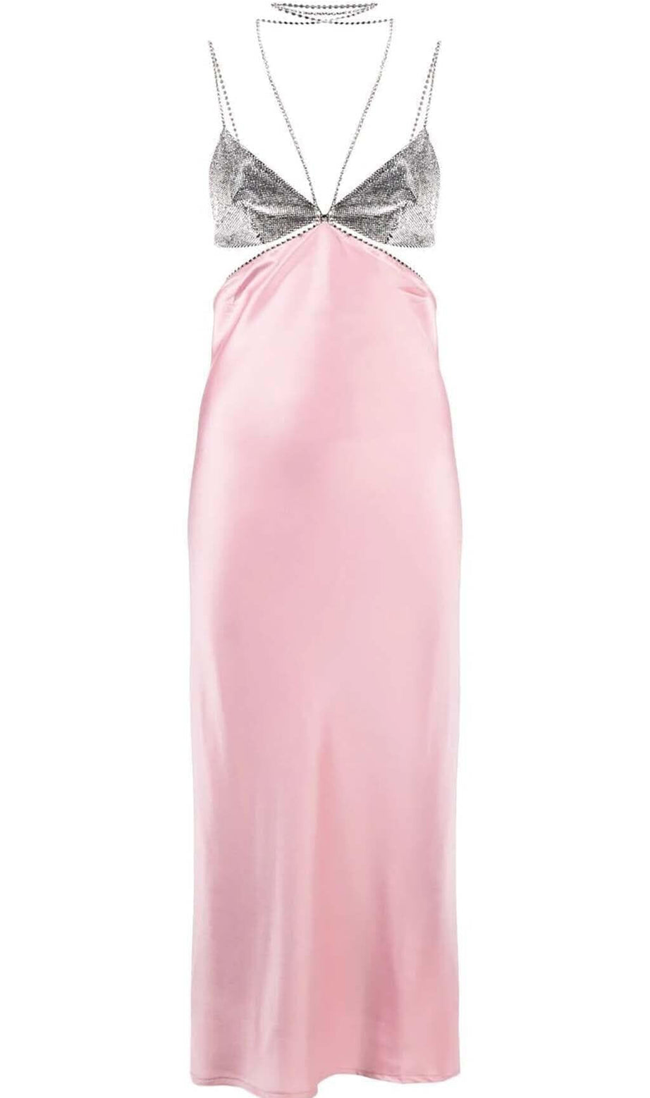 CRYSTAL-EMBELLISHED SLIP MIDI DRESS IN PINK