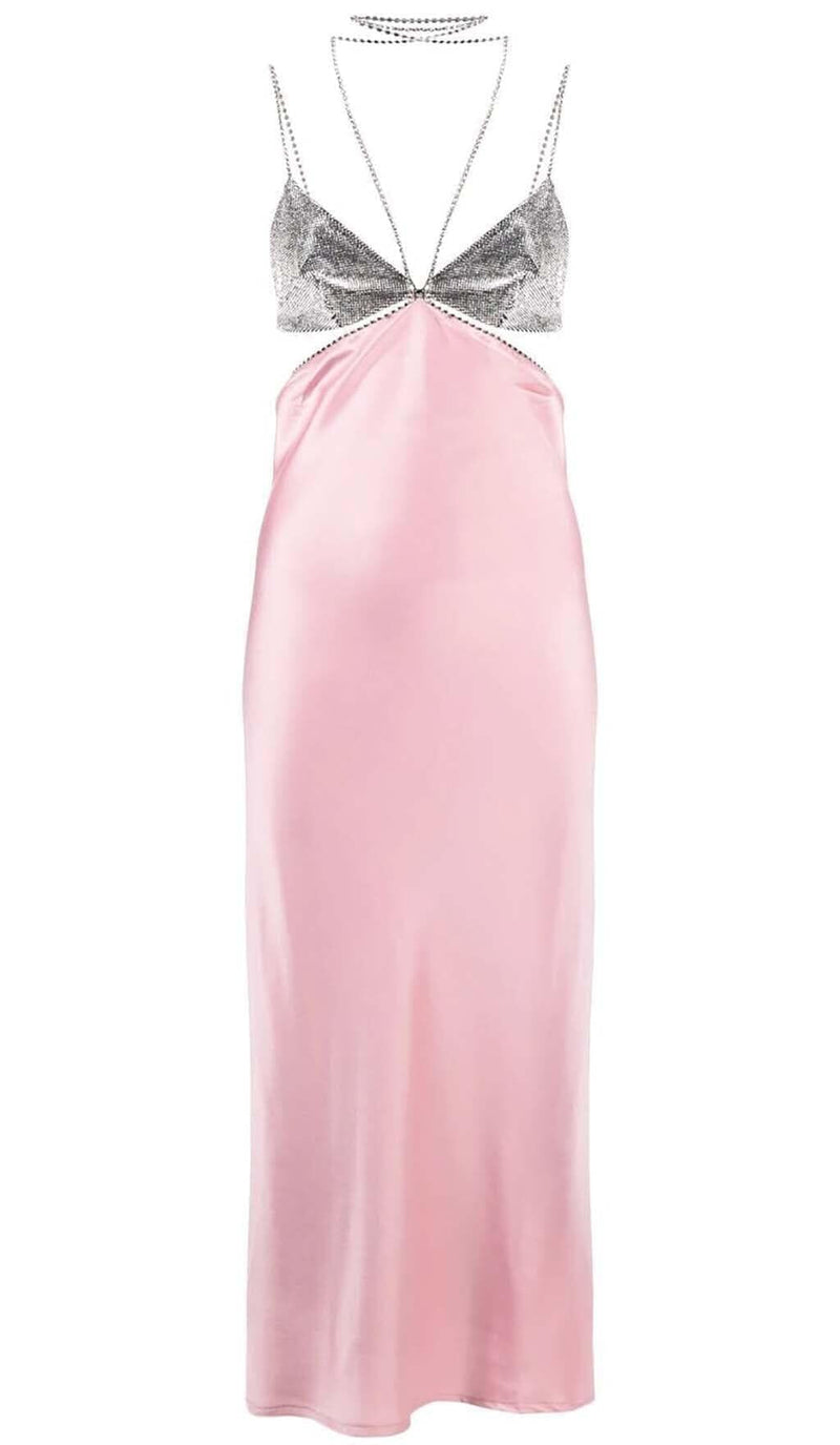 CRYSTAL-EMBELLISHED SLIP MIDI DRESS IN PINK