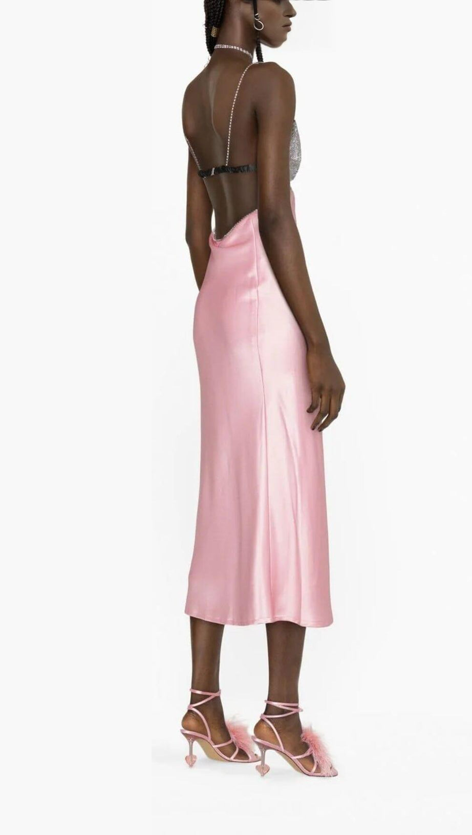 CRYSTAL-EMBELLISHED SLIP MIDI DRESS IN PINK
