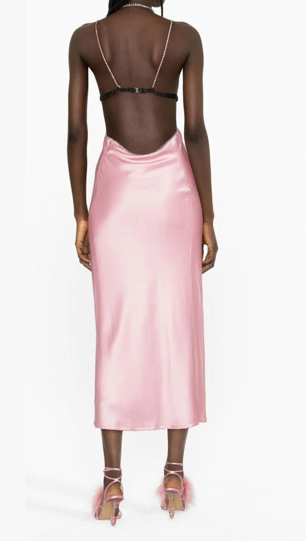 AIIZIE CRYSTAL-EMBELLISHED SLIP MIDI DRESS IN PINK - product image