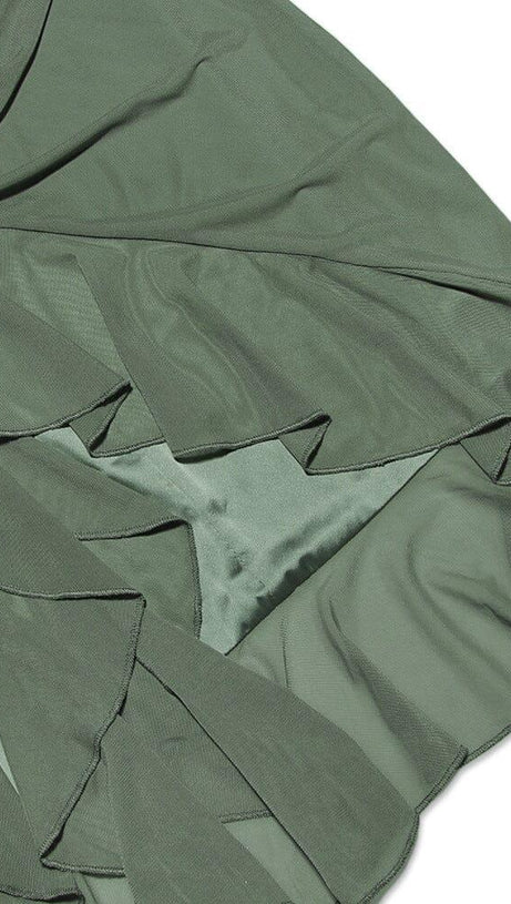 ABITO CORSETTO IRREGOLARE CON RUCHES IN VERDE