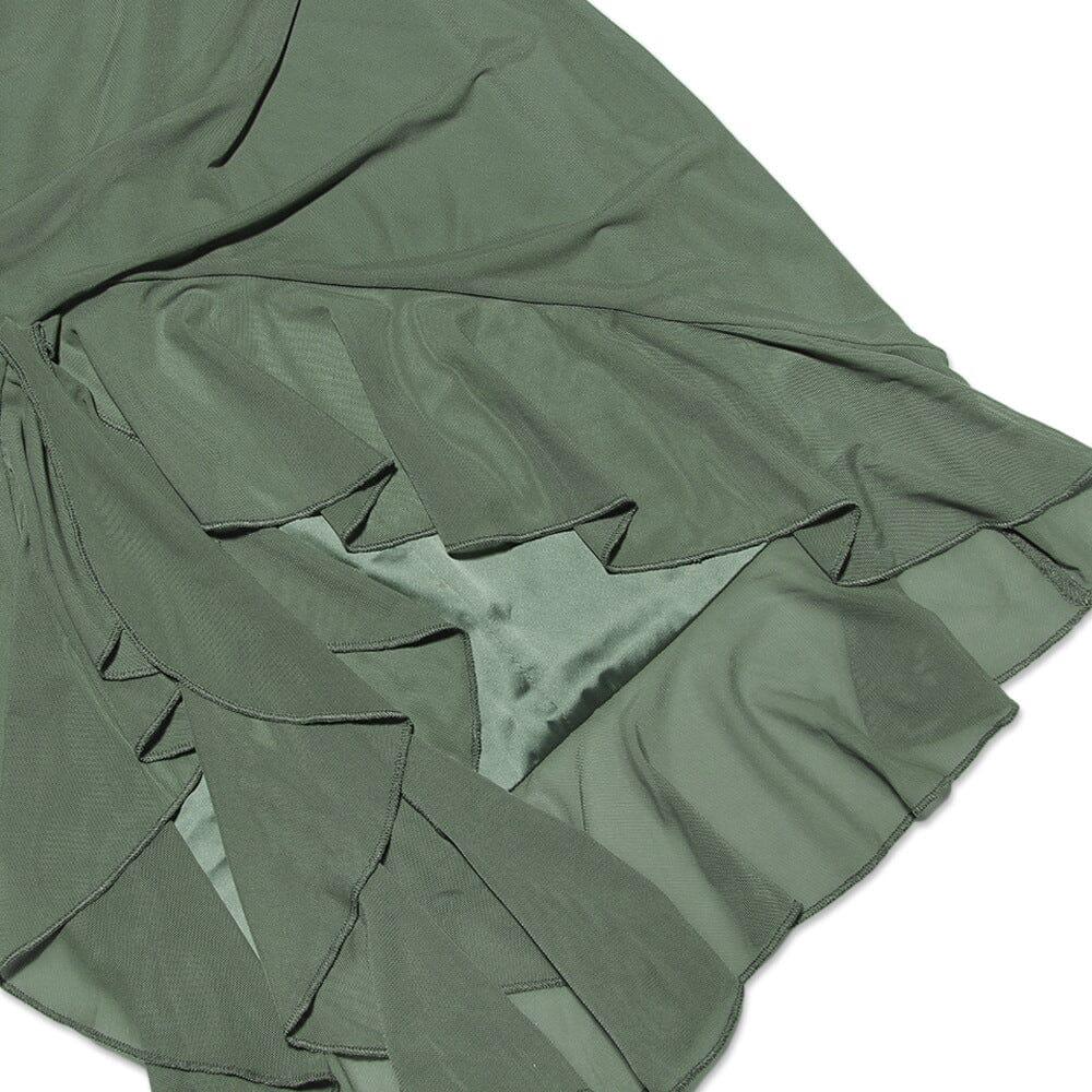 UNREGELMÄSSIGES KORSETTKLEID MIT RÜSCHEN IN GRÜN