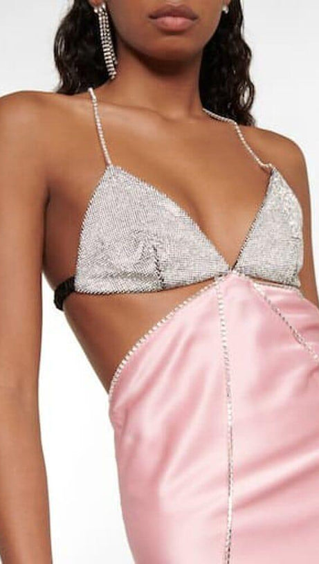 CRYSTAL-EMBELLISHED SLIP MIDI DRESS IN PINK