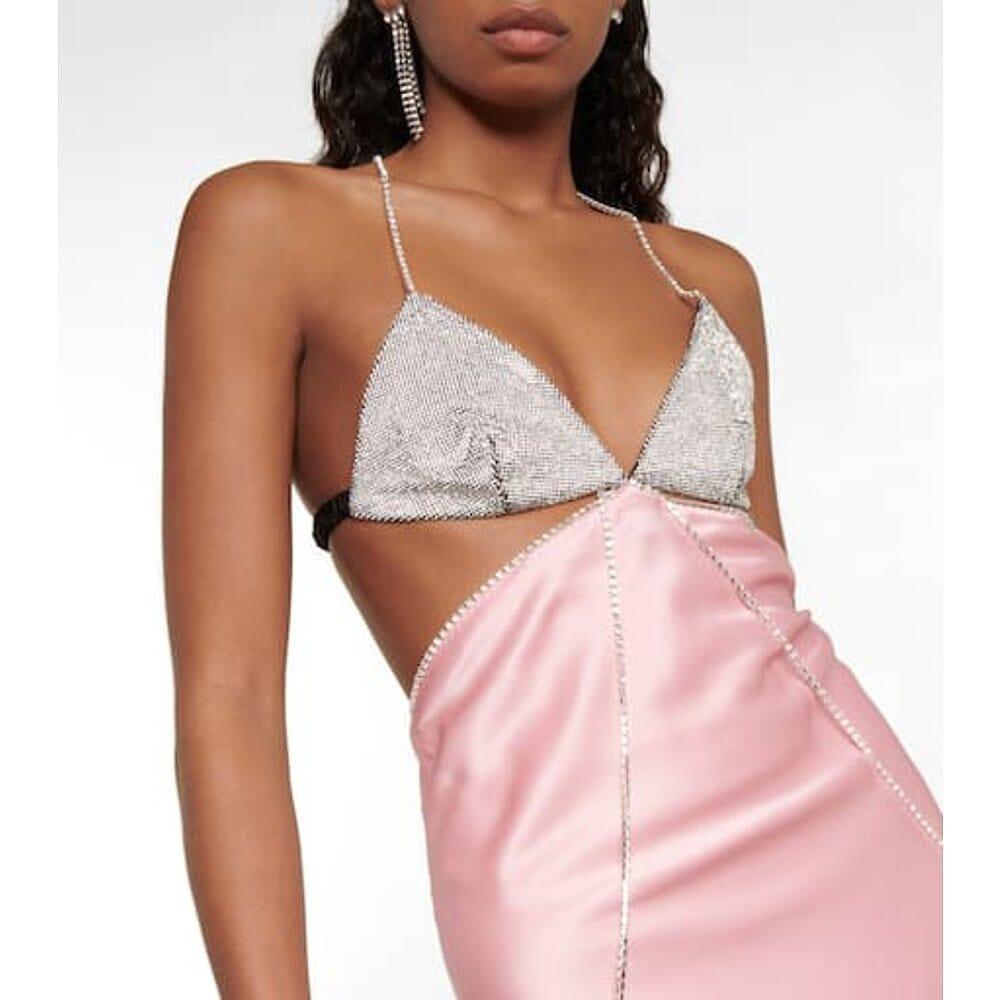 AIIZIE CRYSTAL-EMBELLISHED SLIP MIDI DRESS IN PINK - product image