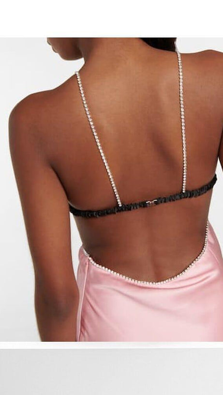 CRYSTAL-EMBELLISHED SLIP MIDI DRESS IN PINK