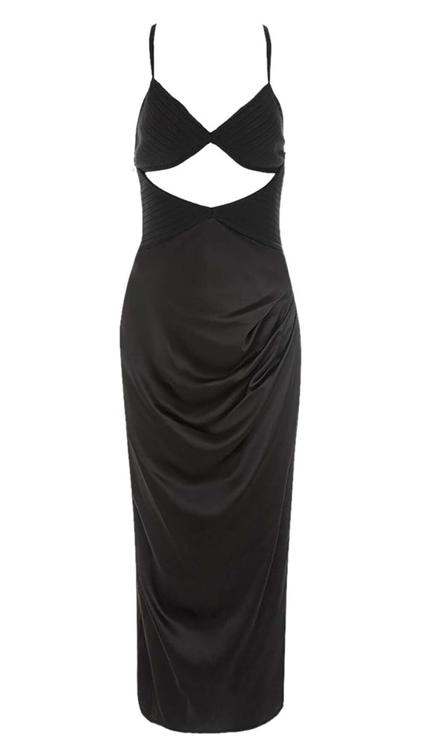 AIIZIE CUT OUT FRONT SATIN CAMI MIDI DRESS IN BLACK - product image