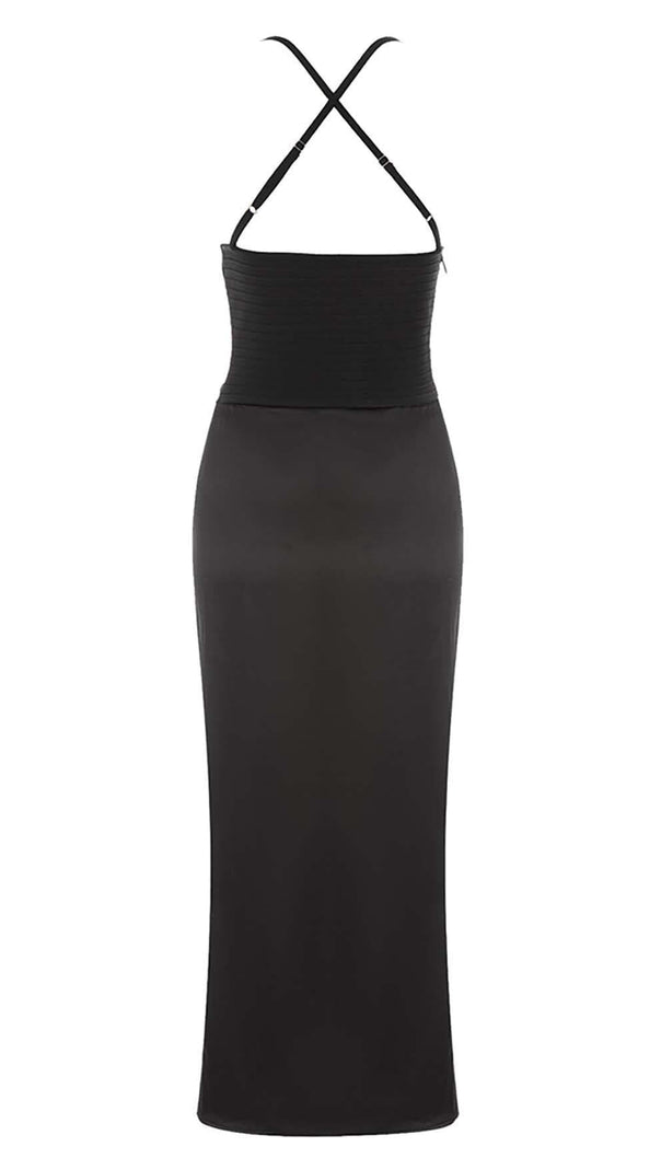 AIIZIE CUT OUT FRONT SATIN CAMI MIDI DRESS IN BLACK - product image