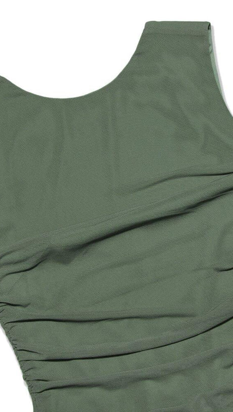 ABITO CORSETTO IRREGOLARE CON RUCHES IN VERDE