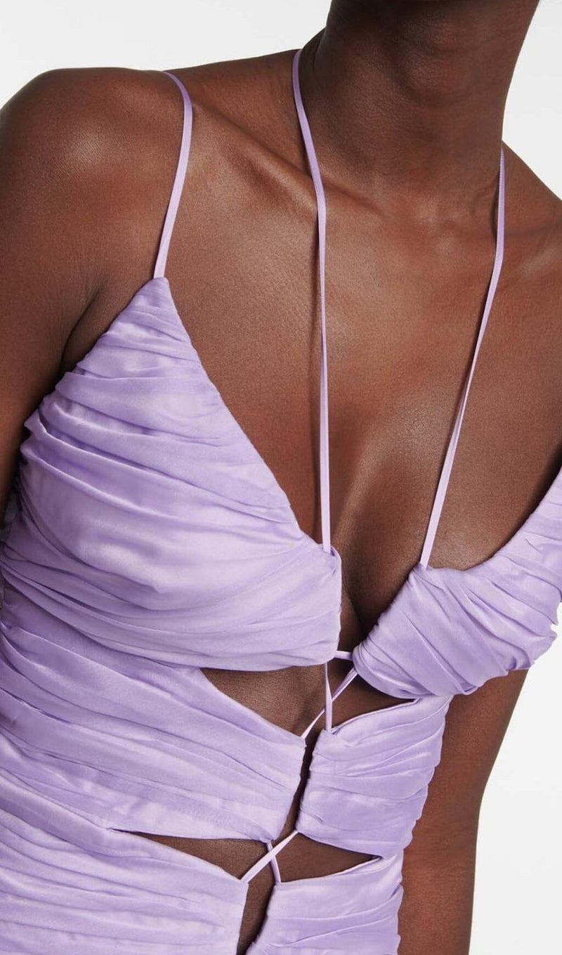 CUTOUT TULLE MAXI DRESS IN LIGHT PURPLE