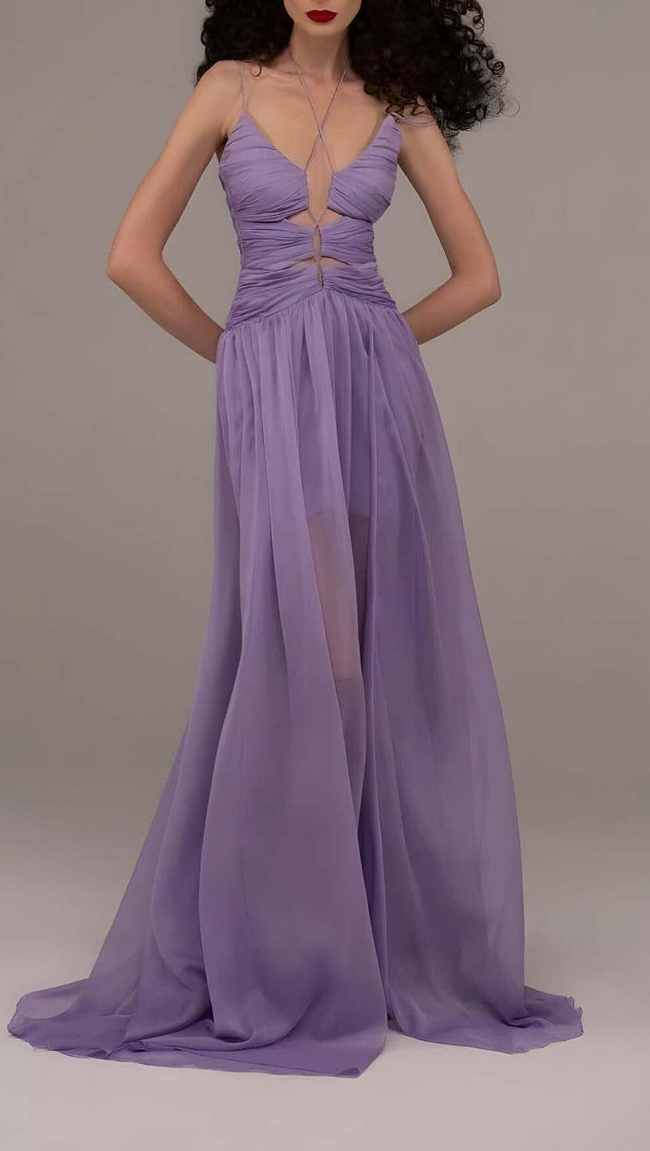 Maxikleid aus Tüll mit Cut-outs in Helllila