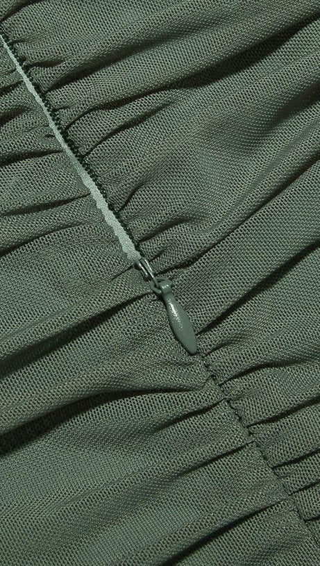 ABITO CORSETTO IRREGOLARE CON RUCHES IN VERDE