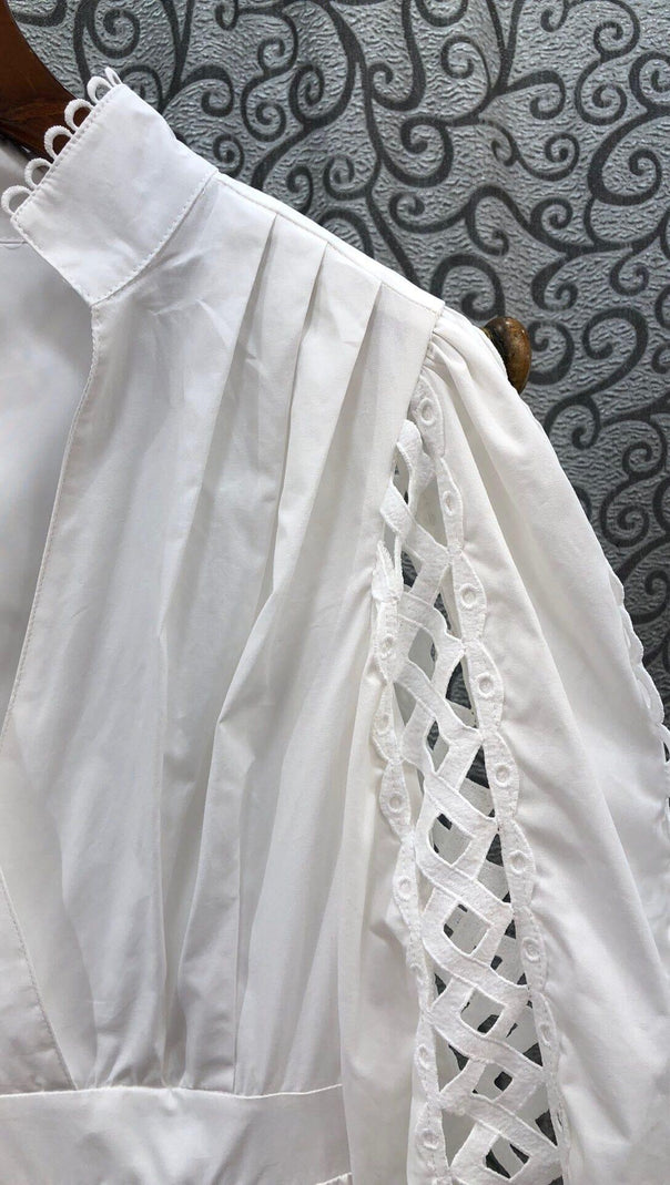 AIIZIE CUTWORK PLUNGE MIDI DRESS IN WHITE - product image