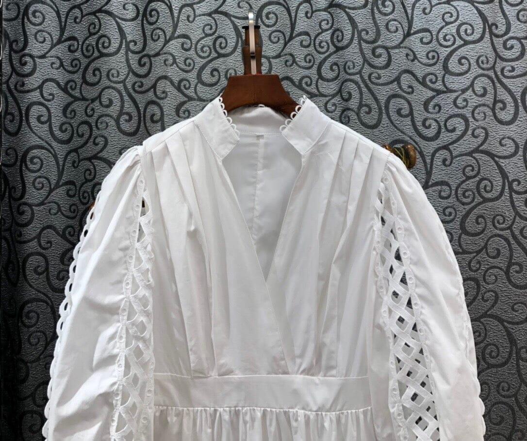AIIZIE CUTWORK PLUNGE MIDI DRESS IN WHITE - product image