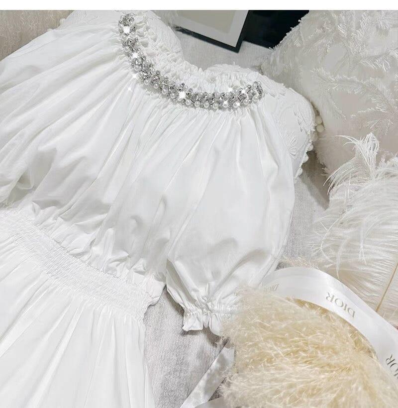 AIIZIE CYSTAL NECK PUFF SLEEVE MINI DRESS - product image