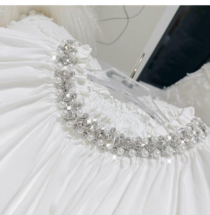 AIIZIE CYSTAL NECK PUFF SLEEVE MINI DRESS - product image