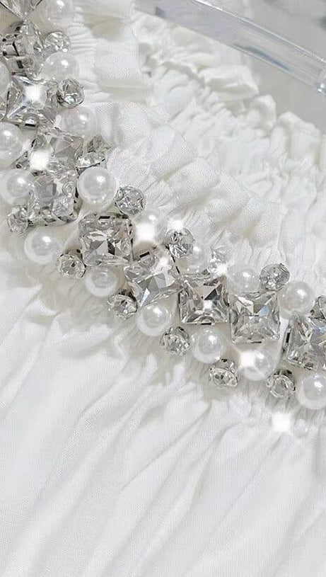 MINI ABITO CON MANICHE A SBUFFO E COLLO IN CRISTALLO