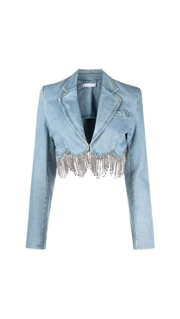 AIIZIE DENIM CHAIN FRINGE BLAZER - product image