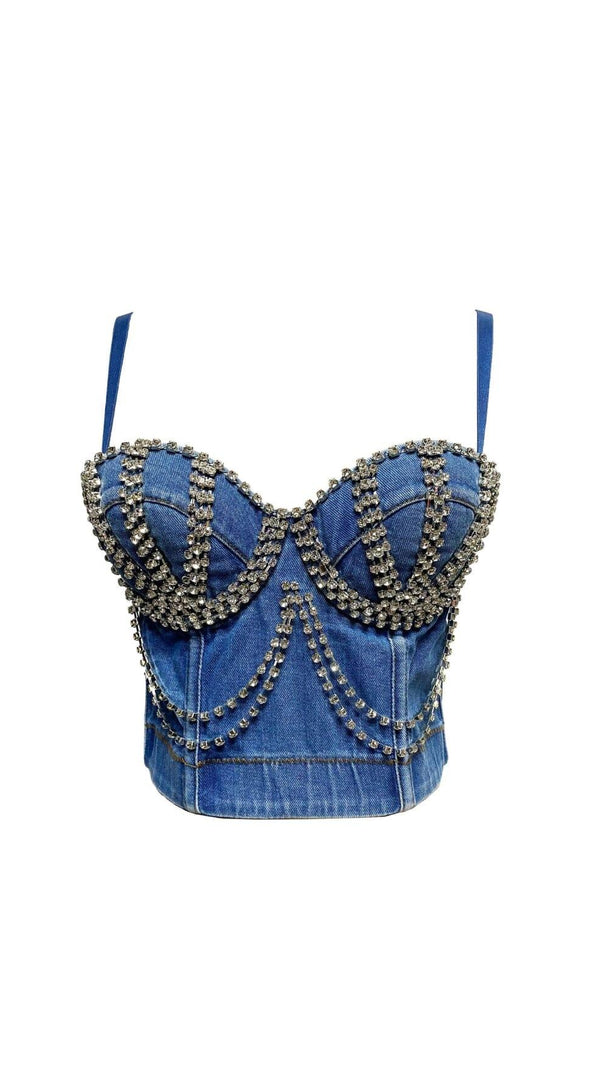 AIIZIE DENIM CRYSTAL CHAIN CROP TOP - product image