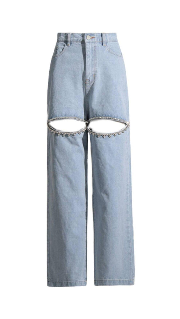 AIIZIE EMBELLISHED CUTOUT DENIM PANTS - product image
