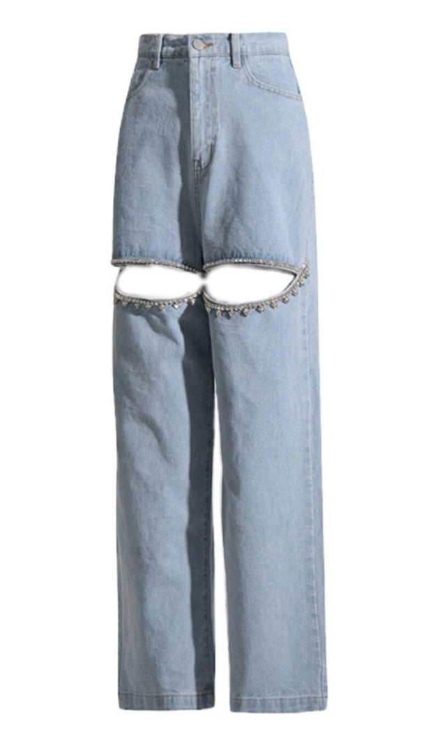 AIIZIE EMBELLISHED CUTOUT DENIM PANTS - product image