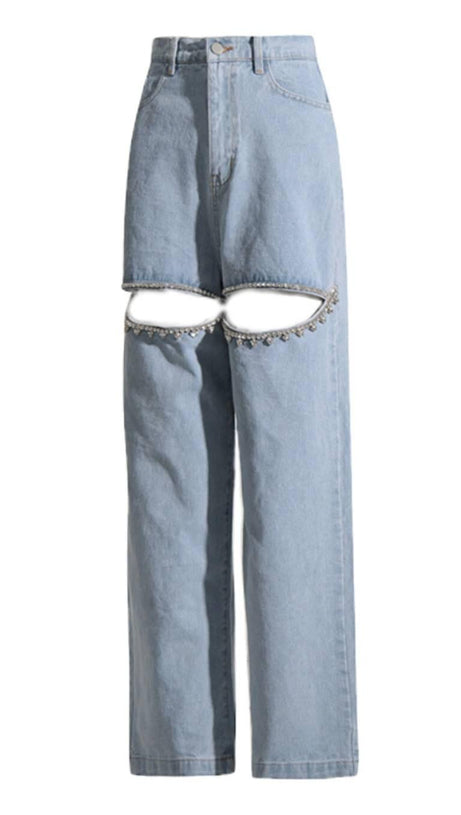 PANTALONI IN DENIM CON TAGLIO DECORATO
