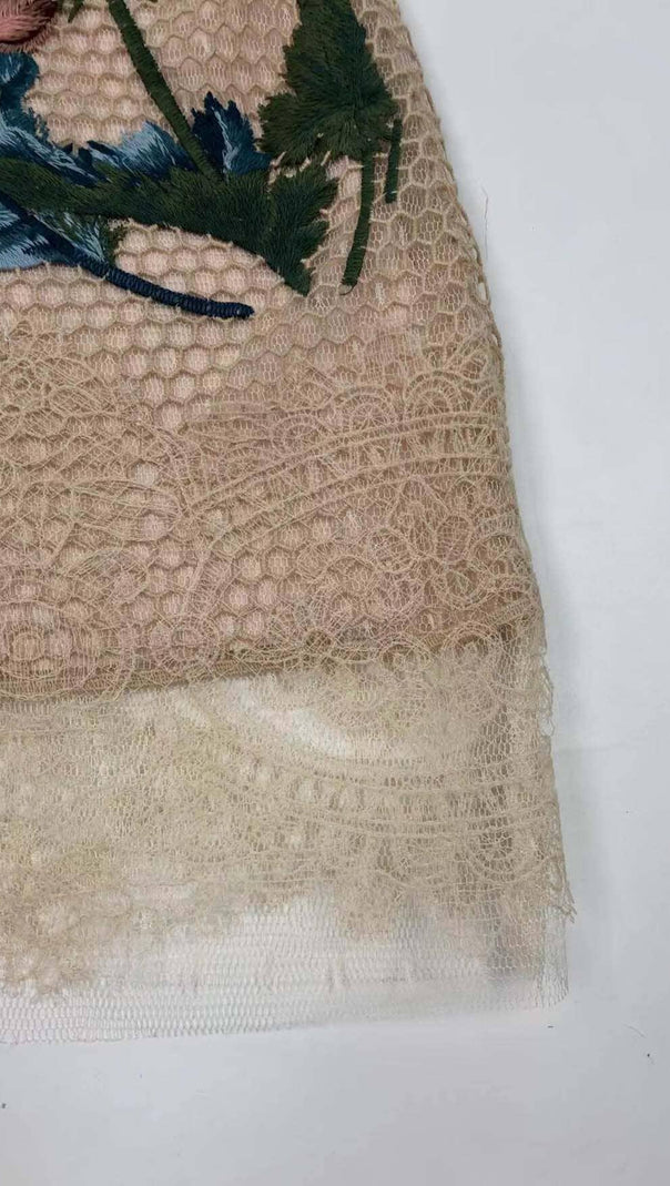AIIZIE EMBROIDERY FLOWER LACE MIDI DRESS IN BEIGE - product image