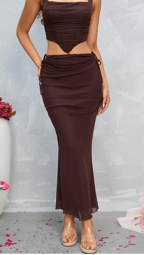 GONNA MIDI AVVOLGENTE CON FIANCHI MARRONE