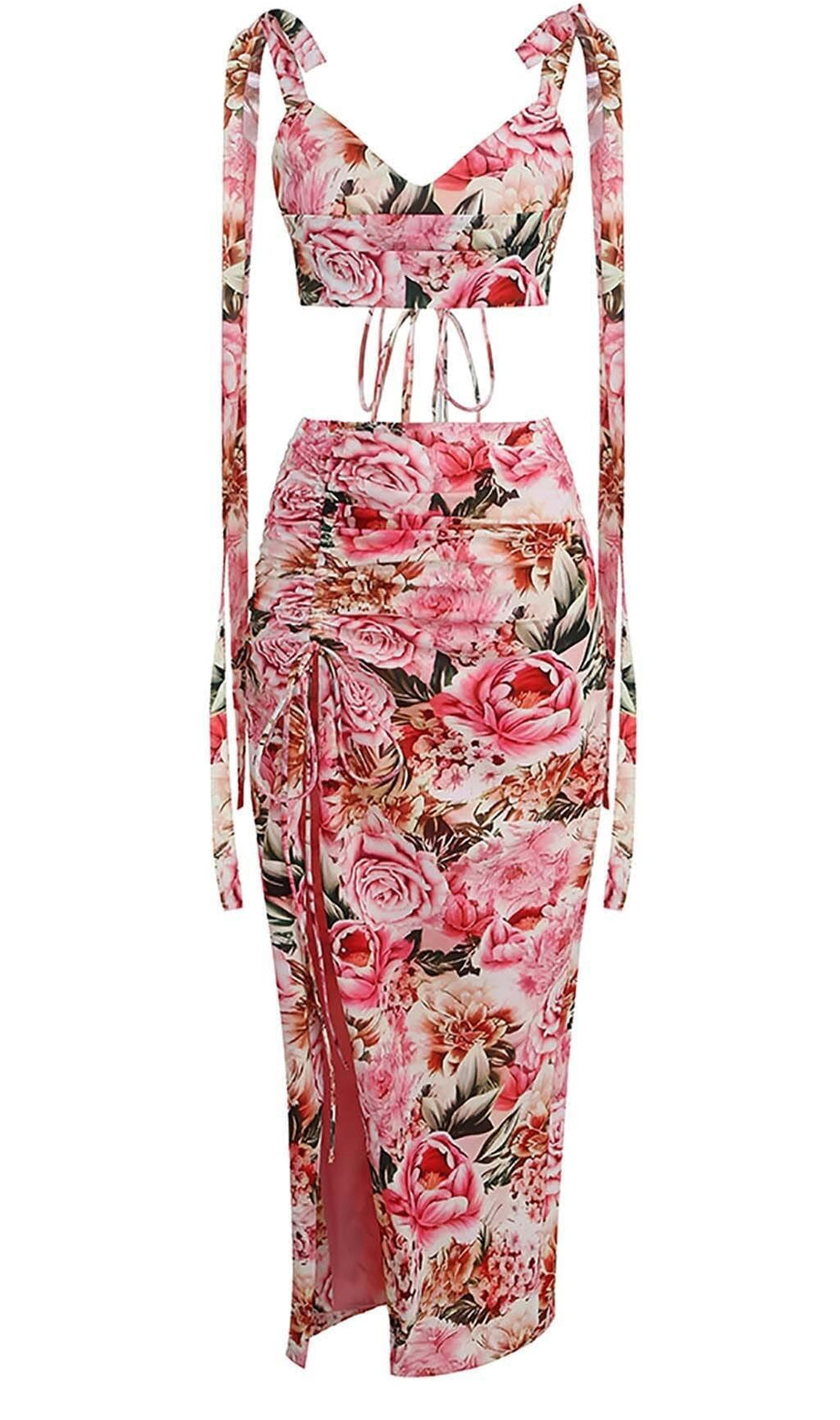 Zweiteiliges Set mit Blumenmuster in Rosa