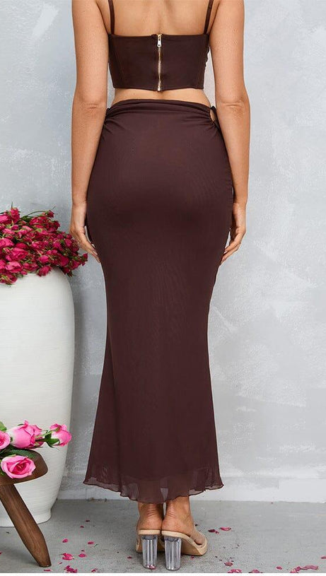 GONNA MIDI AVVOLGENTE CON FIANCHI MARRONE